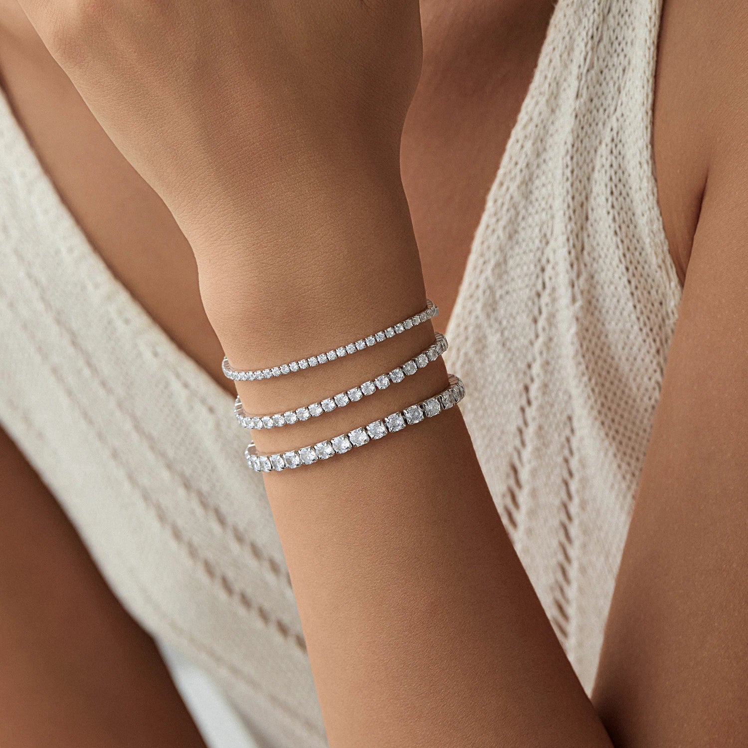 MODIAN 3MM 4MM 5MM Fashion Bracelets 925 Sterling Silver Luxury Round Clear CZ Thin Tennis Bracelet For Women Fine Jewelry Gifts