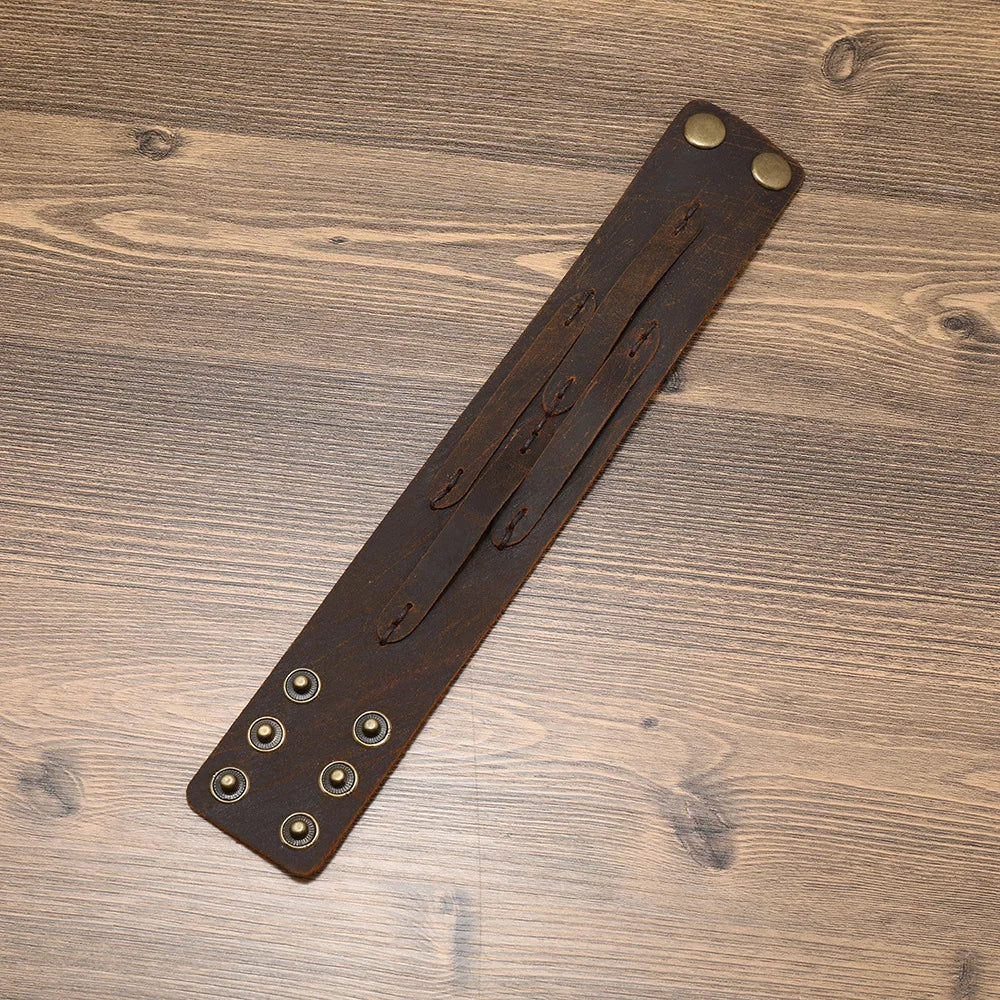 Vintage Leather Bracelet Men Punk-style Leather Wide Bracelet Simple Personality Men's Multi-layer Jewelry Bracelet Charm Retro
