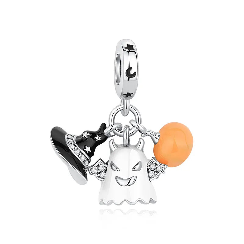 Original 925 Sterling Silver Charms Beads Wizard Hat Dragon Charm Halloween Fit Brand Bracelets Necklaces Women DIY Jewelry