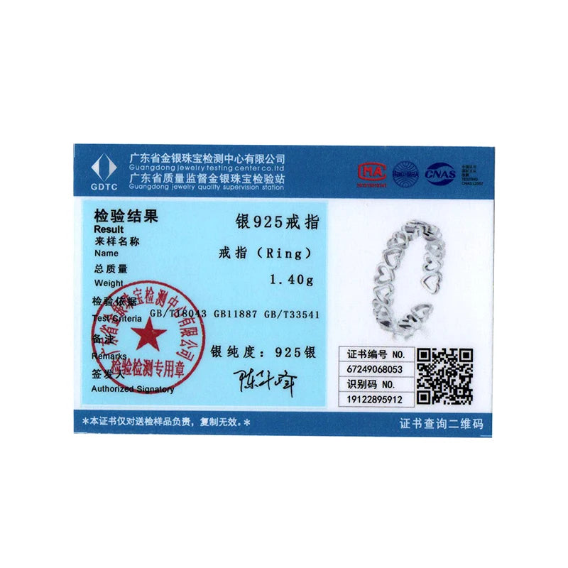 BISAER 925 Sterling Silver Hollow Heart Open Ring Eternal Love Band Adjustable Size 5-9 Plated Gold for Women Party Fine Jewelry