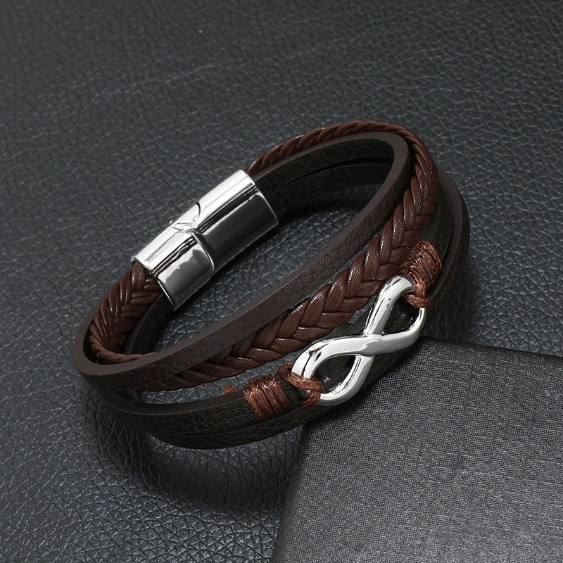 Bracelet en cuir pour homme avec symboles musicaux, style vintage et créatif. Bracelet simple multicouche en cuir.
