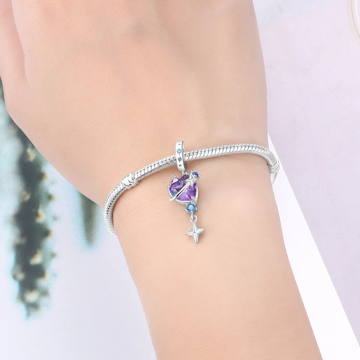 PANPOKI 925 Sterling Silver Colorful Love Satellite Pendant Charms Beads Fit Bracelet DIY Party Trendy Gift Jewelry Accessory