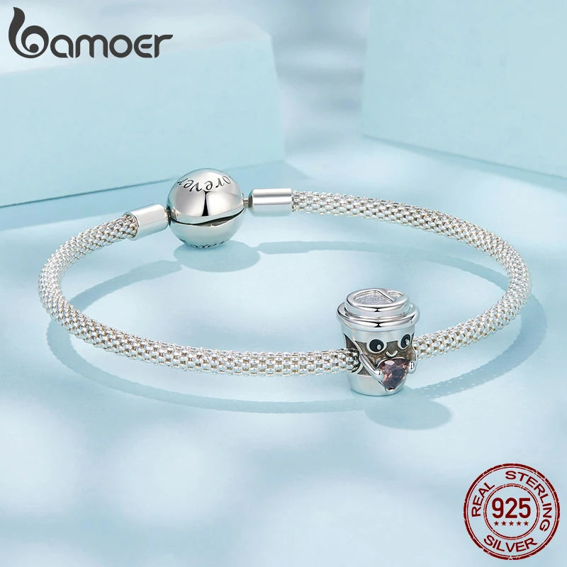 Bamoer Löwenanhänger aus 925er Sterlingsilber mit rotem Herz und Zirkonia-Perlen – niedliche Tierperlen für Damenarmbänder, DIY-Geschenkidee