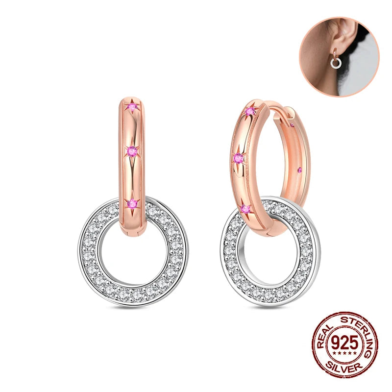 New Original 925 Sterling Silver Hoop Earrings Rose Gold Color Zircon Studs Earring For Women Luxury Wedding Engagement Gift