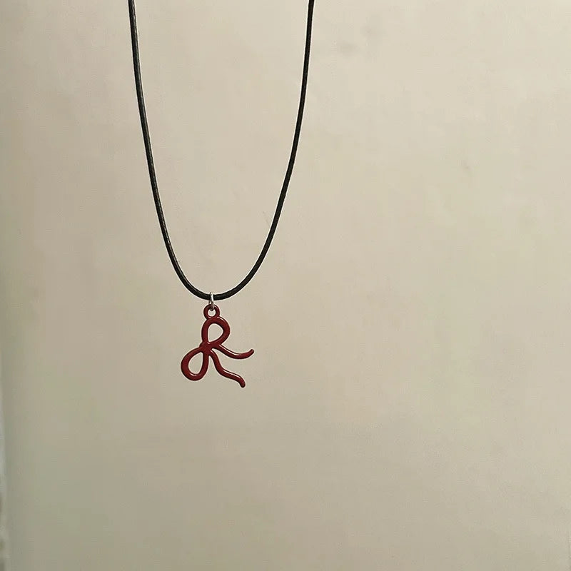 Simple Red Bowknot Pendant Necklaces for Women Black Leather Rope Dripping Oil Bow Knot Clavicle Choker Y2K Party Charm Jewelry