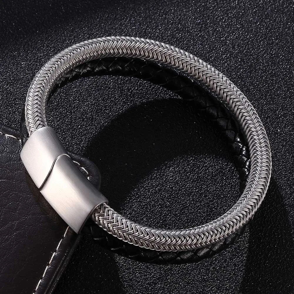 MKENDN Luxury Classic Men Jewelry No Fade 6mm Steel Wire Waterproof Rope Leather Bracelet Simple Cuff Charm Bracelet Gifts