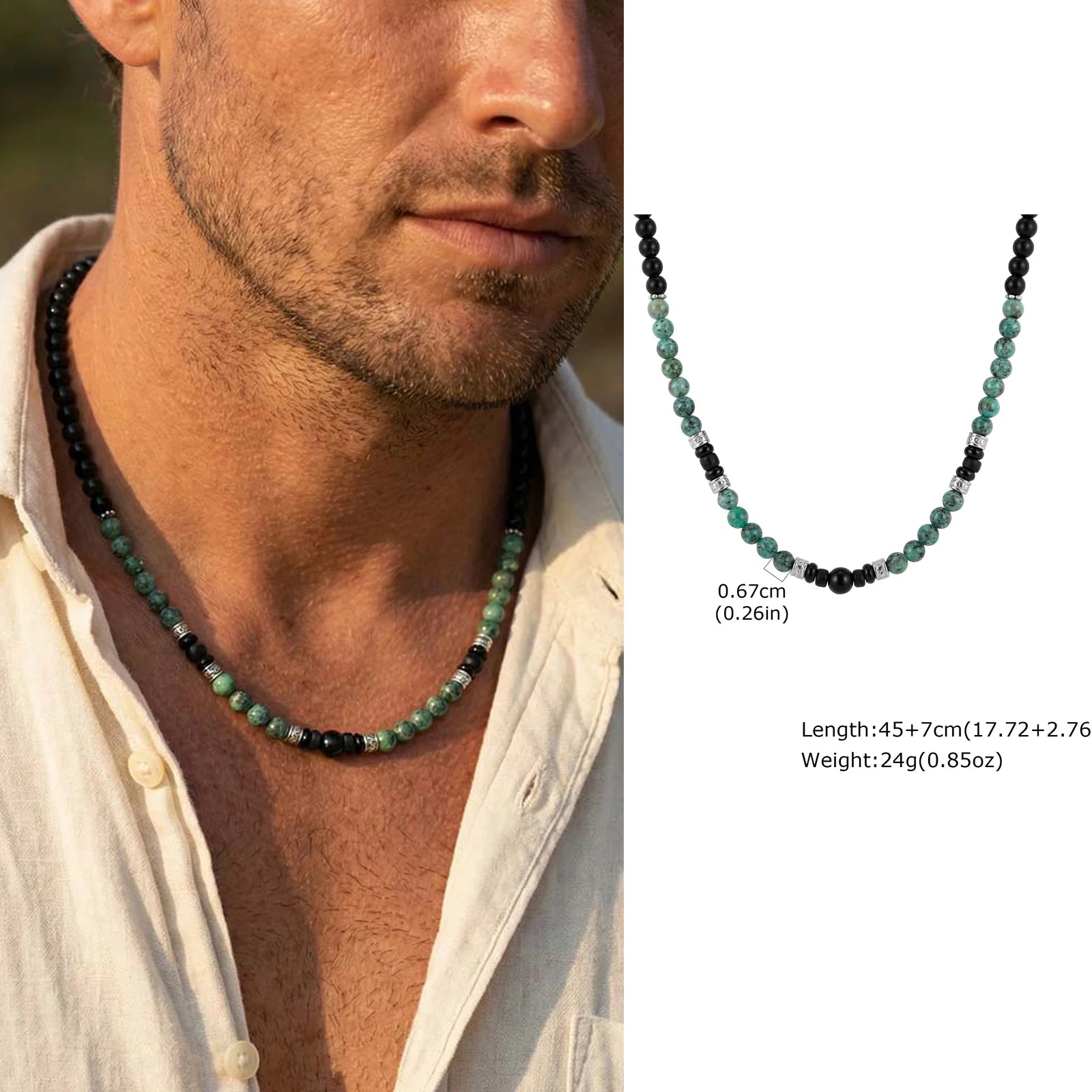 Synthetic Turquoise Necklaces for Men Boys,Natural Stone Mini Beads Necklaces,Summer Beach Bohemian Male Jewelry Gift