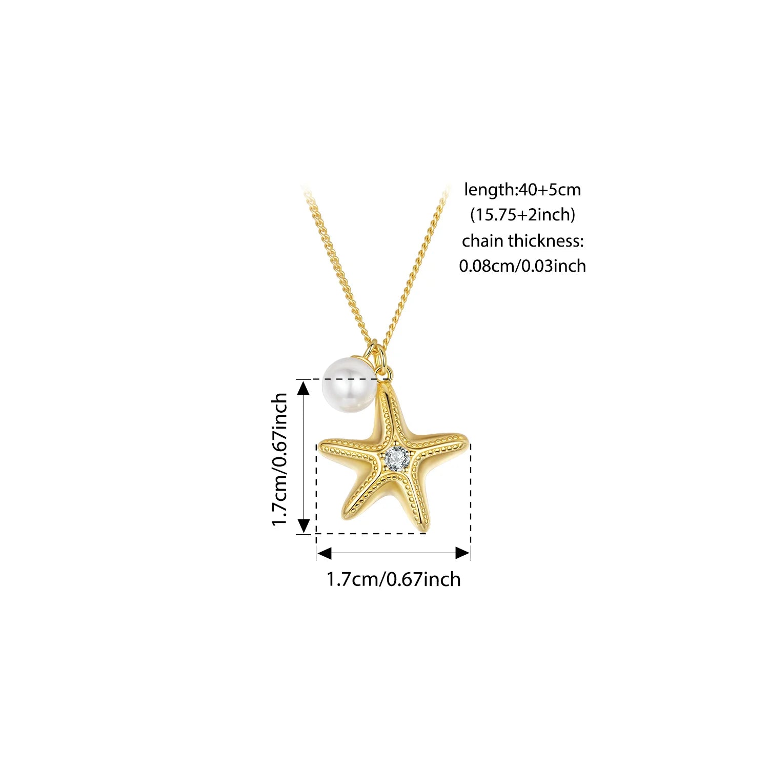 BISAER 925 Sterling Silver Starfish Pearl Pendant Adjustable Chain Plated 14K Gold for Woman Party Summer Beach Fine Jewelry