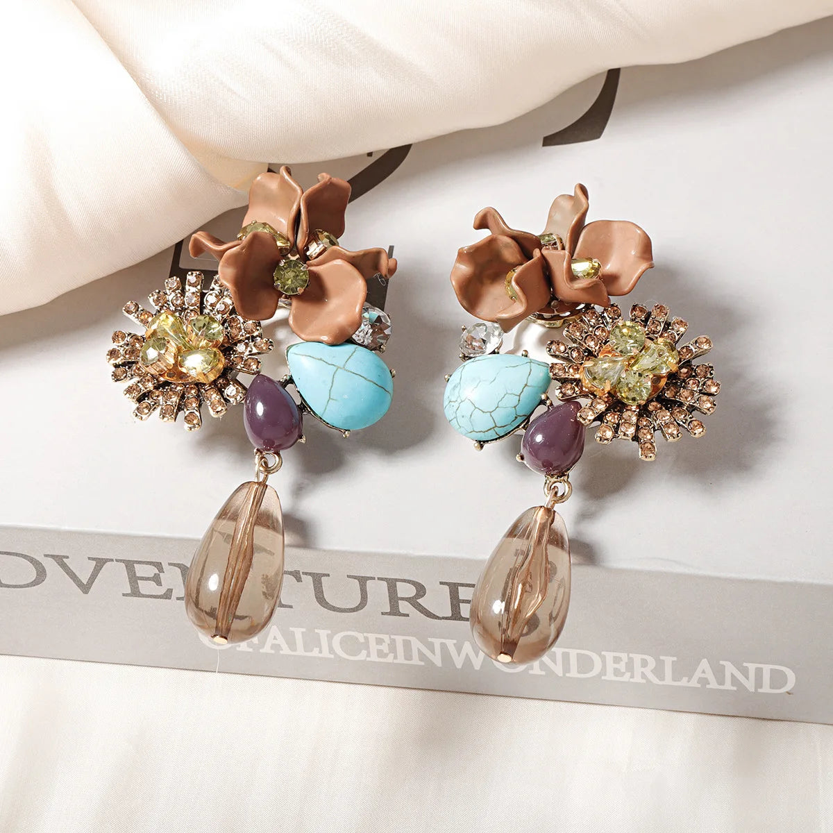 ZAA Personalized Trendy Resin Flower Water Drop Long Earrings