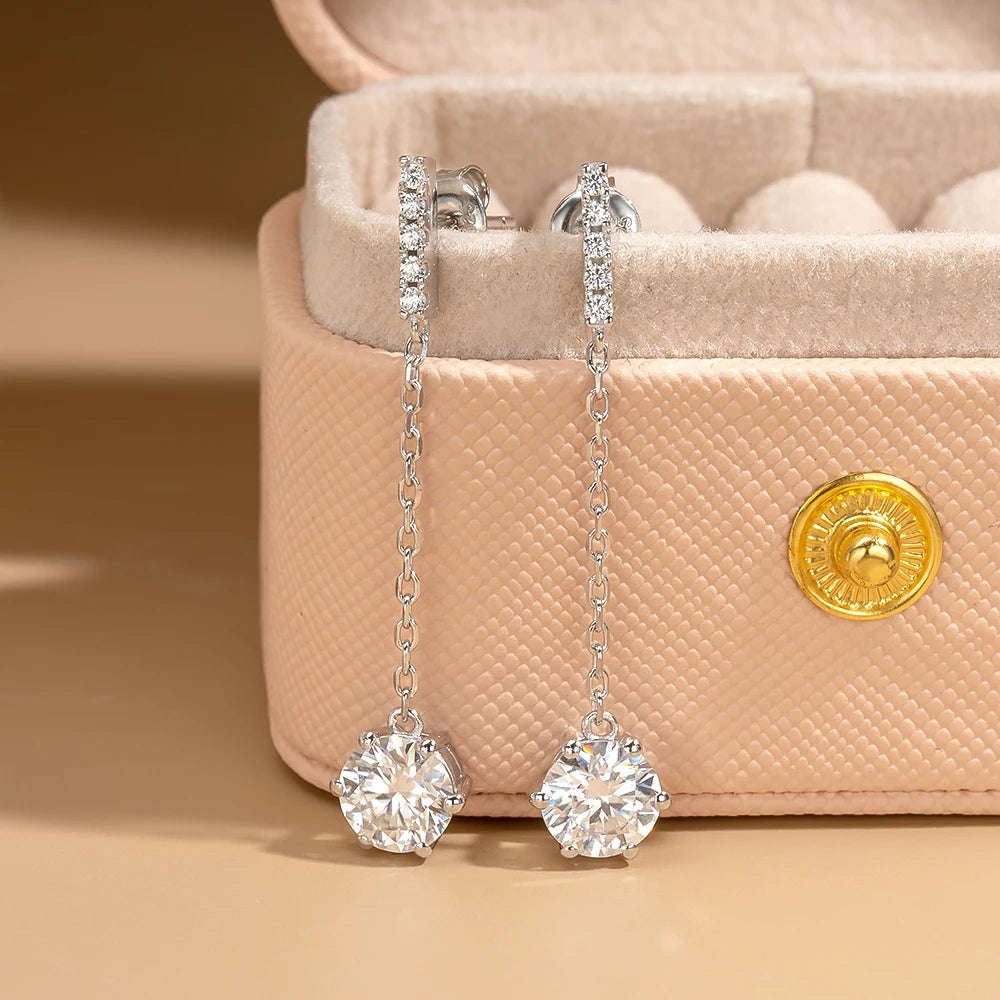 Serenity Six-claw 5mm 6.5mm D Moissanite Tassel Earrings Women Anniversary Gift S925 Sterling Silver Drop Earring Fine Jewelry - Madeinsea©