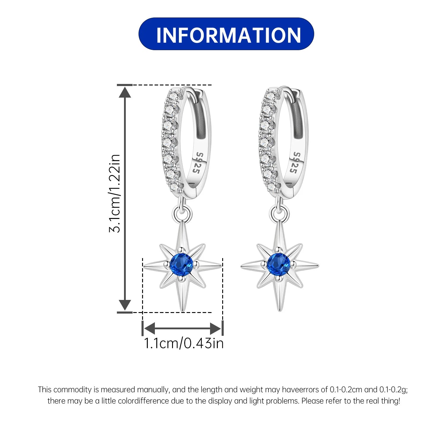 PANPOKI 925 Sterling Silver Simple Blue Zircon Star Drop Earrings Women Earrings Charm Fashion Versatile Party Jewelry Gifts