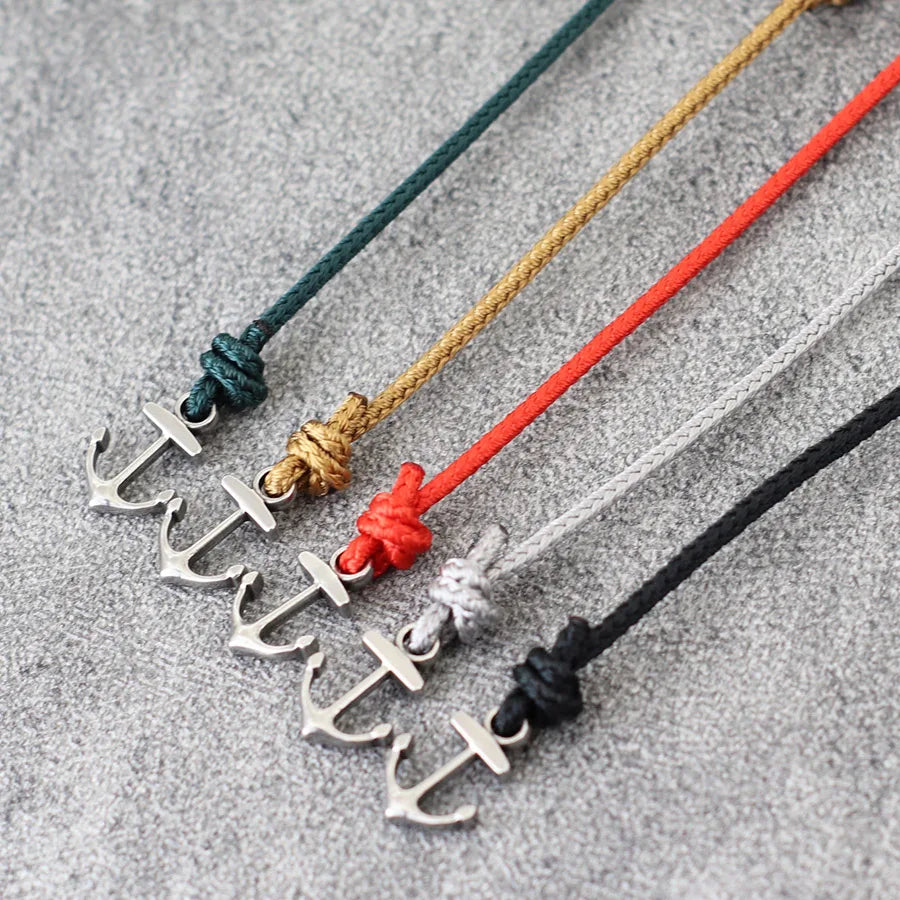 Grade A 2mm Thin String Lucky Red Bracelet Men Stainless Steel Beach Nautical Anchor Braslet Outdoor Sports Cycling Accessories