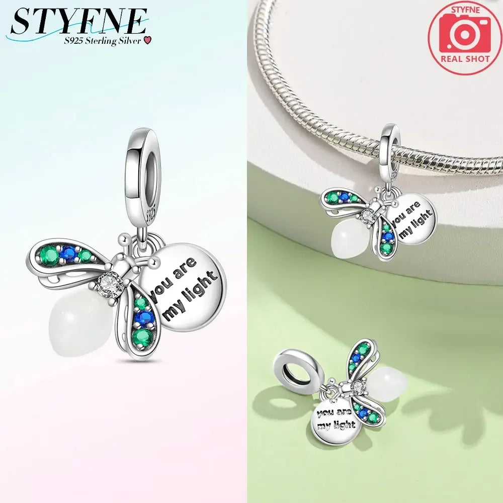 925 Sterling Silver Chameleon Luminous Firefly Butterfly Charms Beads Fit 925 Original Bracelets Fine DIY Jewelry Making