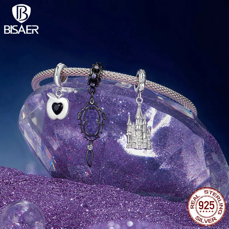 BISAER 925 Sterling Silber Prinzessin Magic Castle Anhänger Spiegel Gift Apple Charm Fit Frau DIY Armband Halskette Edlen Schmuck