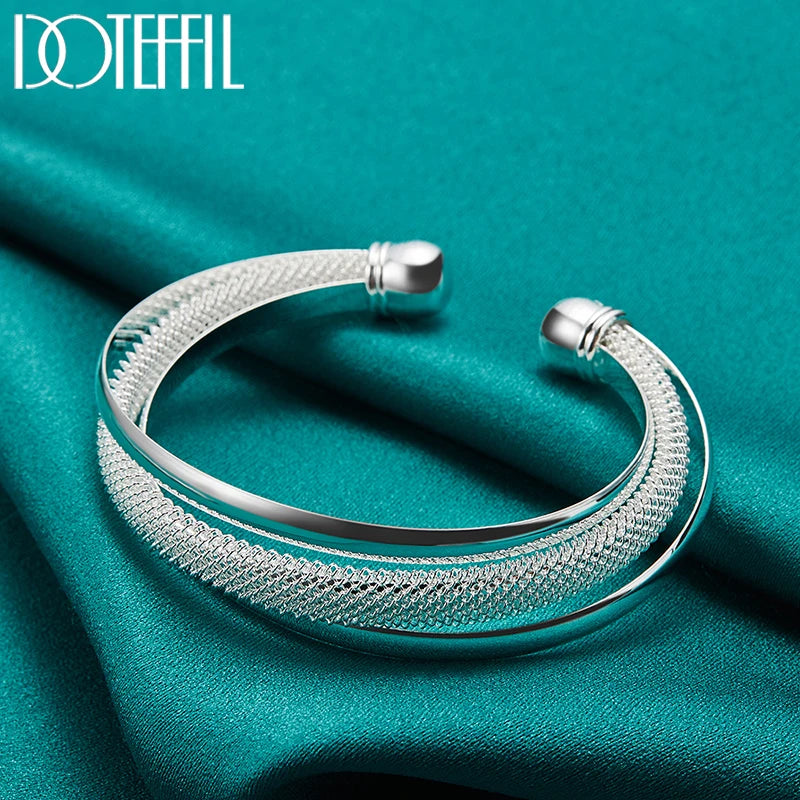 DOTEFFIL 925 Sterling Silver Large Reticulated Smooth Bangle Bracelet For Woman Man Wedding Engagement Jewelry - Madeinsea©