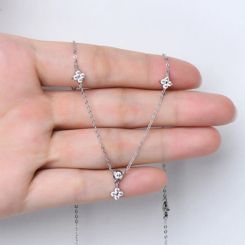 OXTAO Ladies' Fashionable Collarbone Chain Moissanite Diamond Necklace 925 Sterling Silver Fine Jewelry Birthday Gift GRA