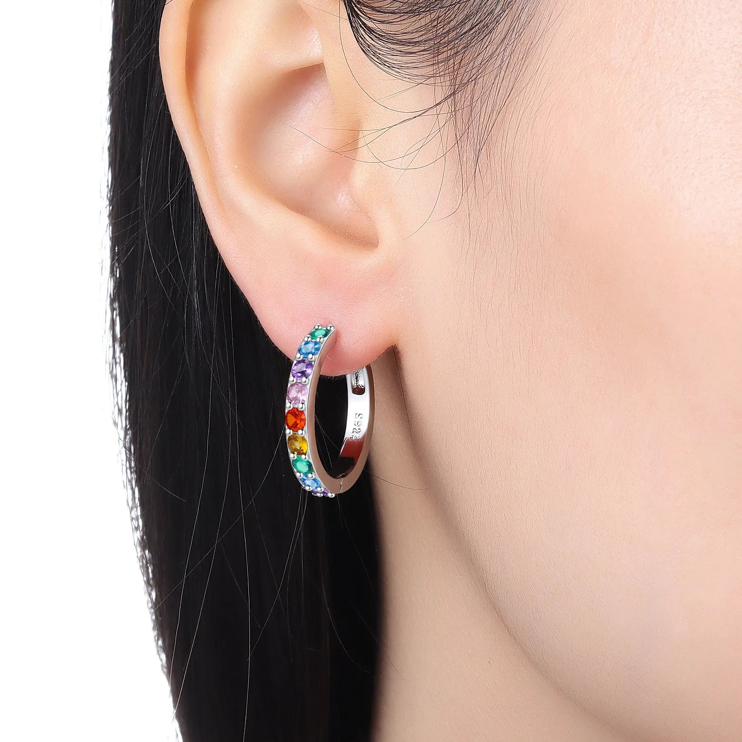 PANPOKI S925 Sterling Silver Color Zircon Minimalist Design Earrings Hoop Earrings For Women Jewelry Original Party Trendy Gift