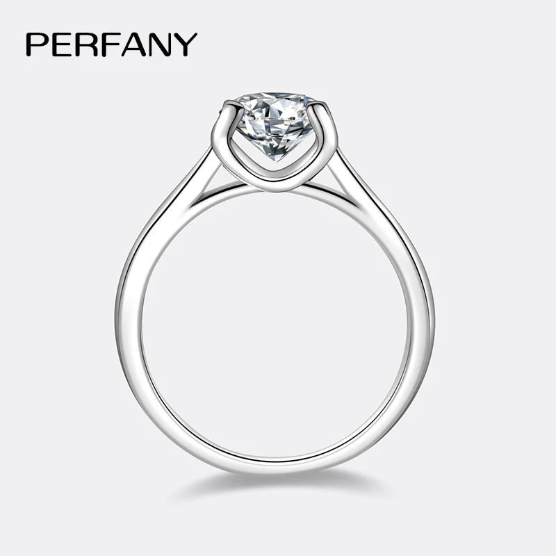 PERFANY 0.5-2CT Moissanite Ring for Women S925 Pure Silver Classic Cow Head Design Fashionable Wedding High-end Jewelry