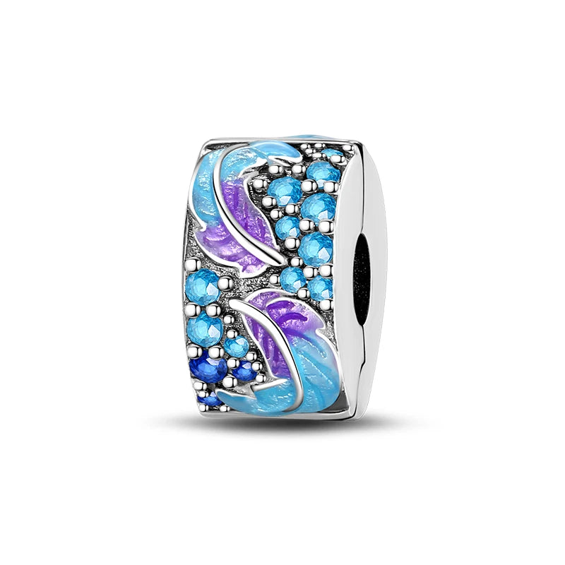 Charms 925 Silver Butterfly Flowers Colorful Zircon Silicone Spacer Beads Fit Pandach 925 Original Bracelets Fine DIY Jewelry