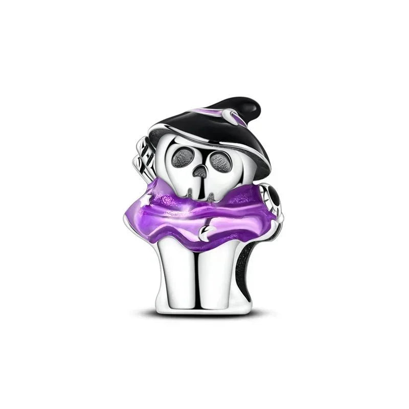 Halloween 925 Sterling Silver Skull Charm Luminous Pumpkin Bat Ghost Coffin Bead Pendant Ring Necklace Bracelet DIY Jewelry Gift