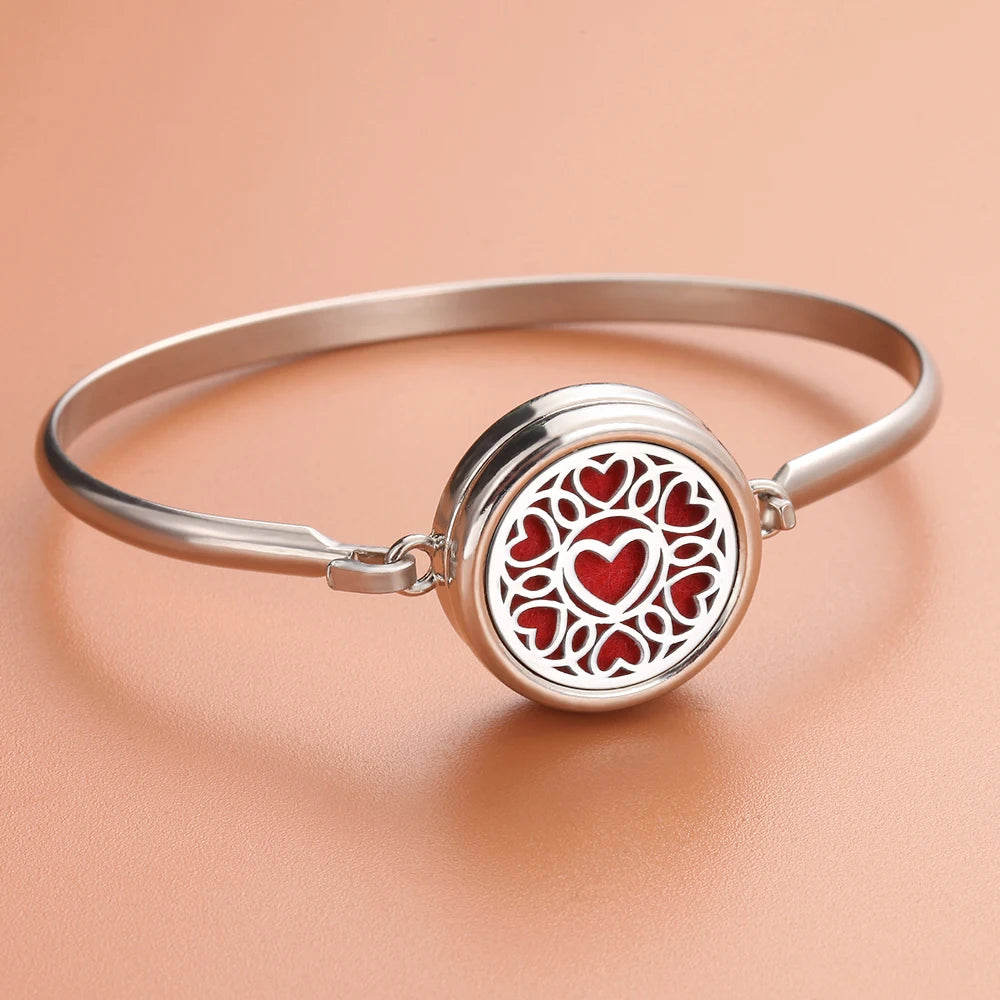 Aromatherapie-Armbänder mit Baum-Diffusor, Manschettenarmband, Parfüm-Armband mit ätherischen Ölen, offenes Medaillon-Armband, Aromaschmuck