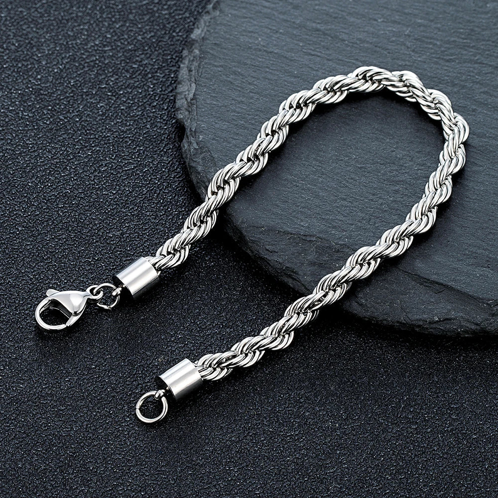 MKENDN 2/3/4/5 mm zartes, gedrehtes Kettenarmband für Damen und Herren, minimalistischer Punk-Stil, silber- und goldfarben, Edelstahl, Modeschmuck