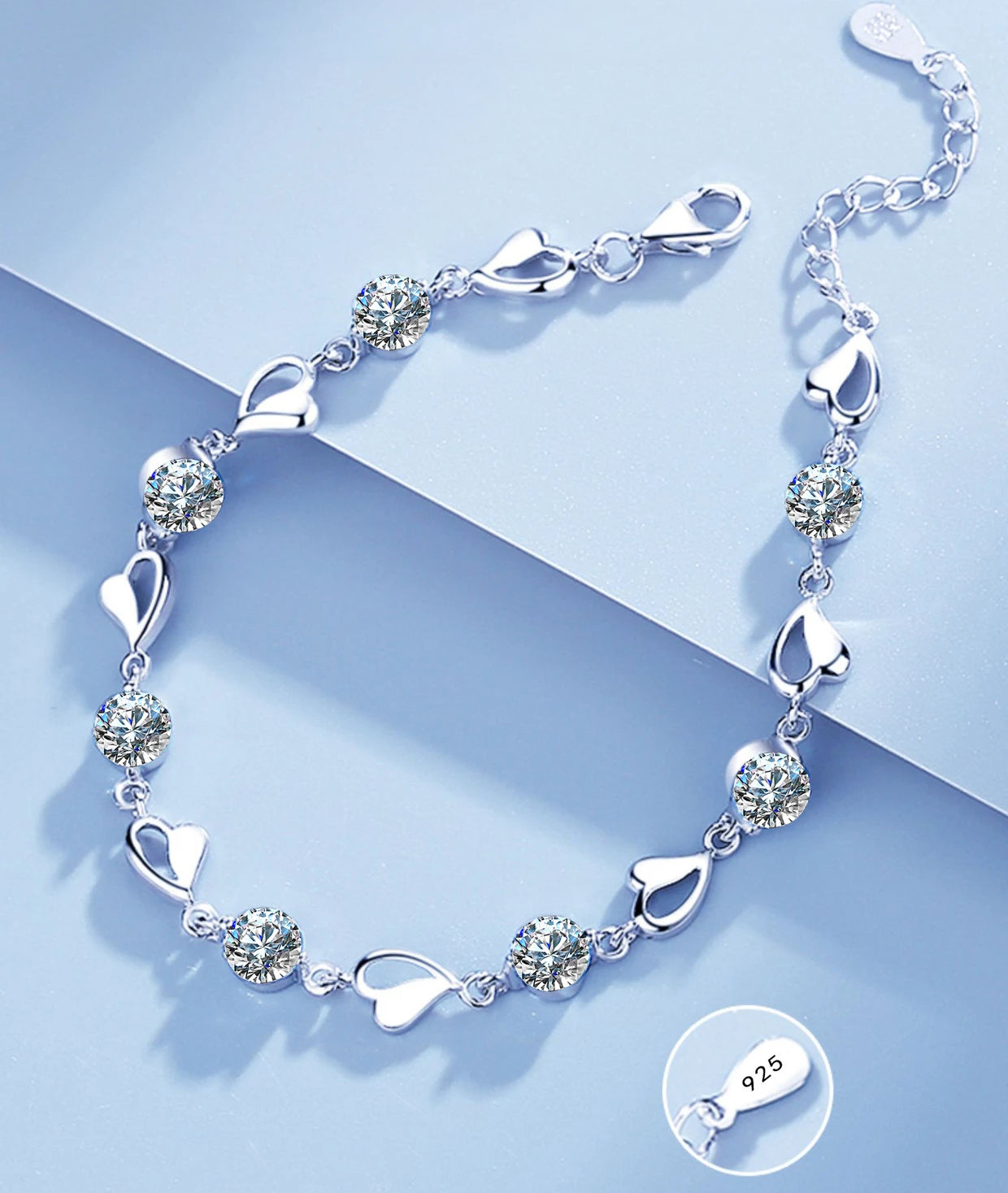 925 Sterling Silver Heart Shaped Necklace Bracelet Set for Women Vintage Korean Crystal Bracelets High Quality Set Party Jewelry - Madeinsea©