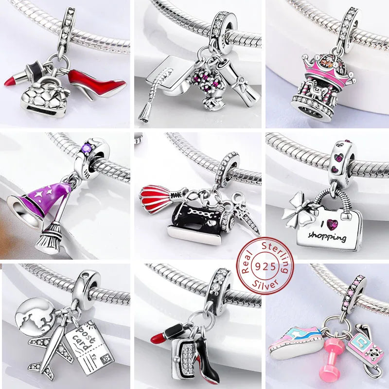 Charm Original 925 Sterling Silver Charms Pendants Love Travel Life DIY Beads for Bracelet Necklace Charms Women Jewelry Making