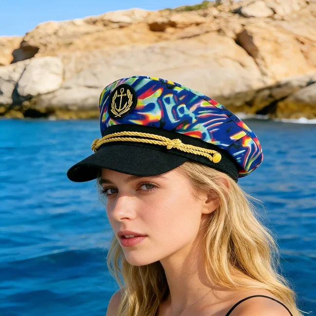 Burning Man printed embroidery adjustable navy cap Sailing cap Adult nautical cap Marine cap Cruise party Navy party Hat