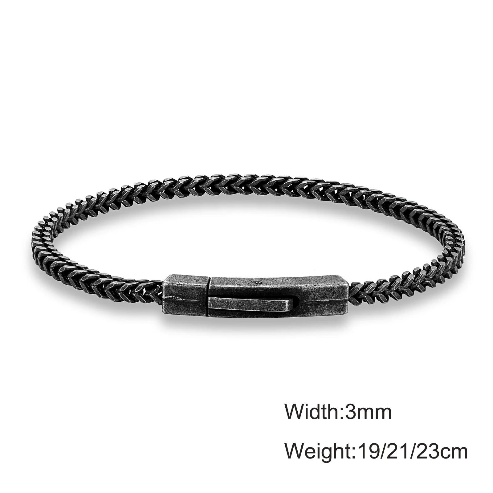 MKENDN Mens 3MM Byzantine Cuban Link Chain Bracelets Retro Stainless Steel Link Wristband Vintage Jewelry Gift for Him Boy