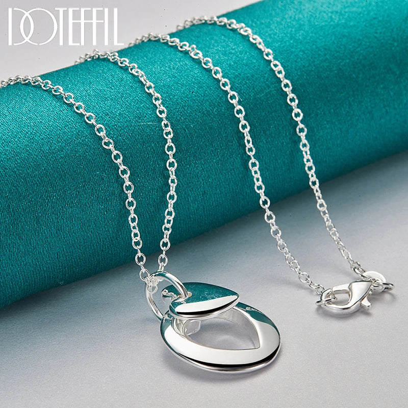 DOTEFFIL 925 Sterling Silver Heart Round Pendant Necklace 18-30 Inch Chain For Woman Man Wedding Engagement Party Charm Jewelry