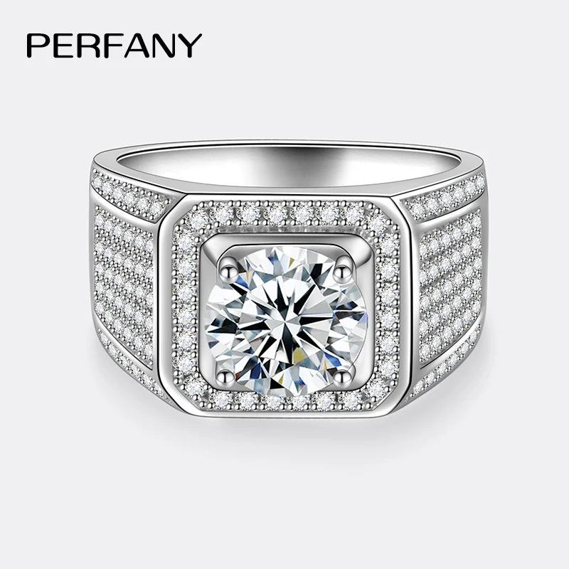 PERFANY 2/5CT Moissanite Ring for Men S925 Pure Silver Set With Bright Diamonds Engagement Ring Luxury Wedding Jewelry - Madeinsea©