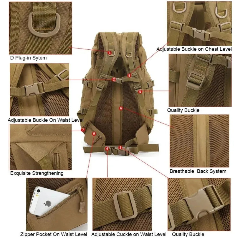 60L Large Capacity Military Bag Tactical Backpack Climbing Mountaineering Sport Outdoor for Men Luggage Camping Travel Rucksack