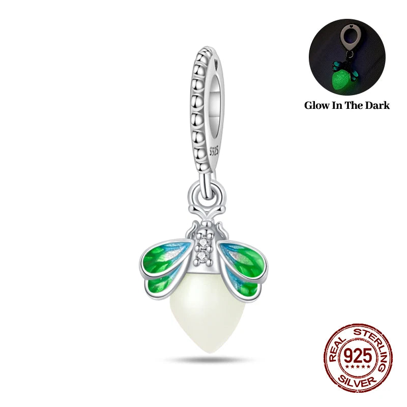 100% 925 Sterling Silver Dragonfly Butterfly Luminous Insect Charms Beads Fit 3mm 925 Original Bracelets DIY Party Jewelry