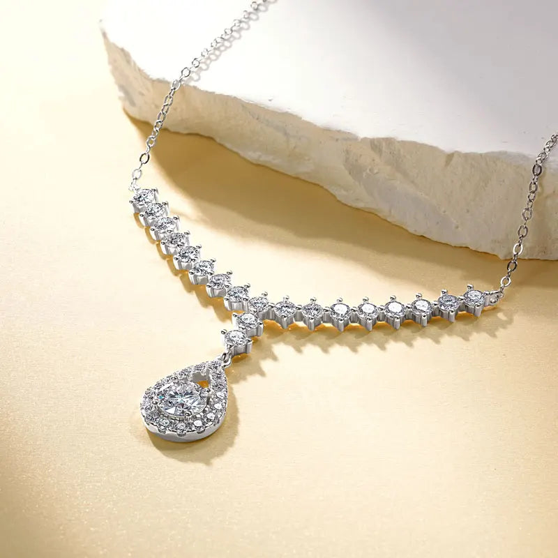 OXTAO D VVS1 Moissanite WaterDrops Necklace for Woman GRA Certified 925 Sliver Y-Shaped Lariat Star Necklace Luxury Jewelry Gift