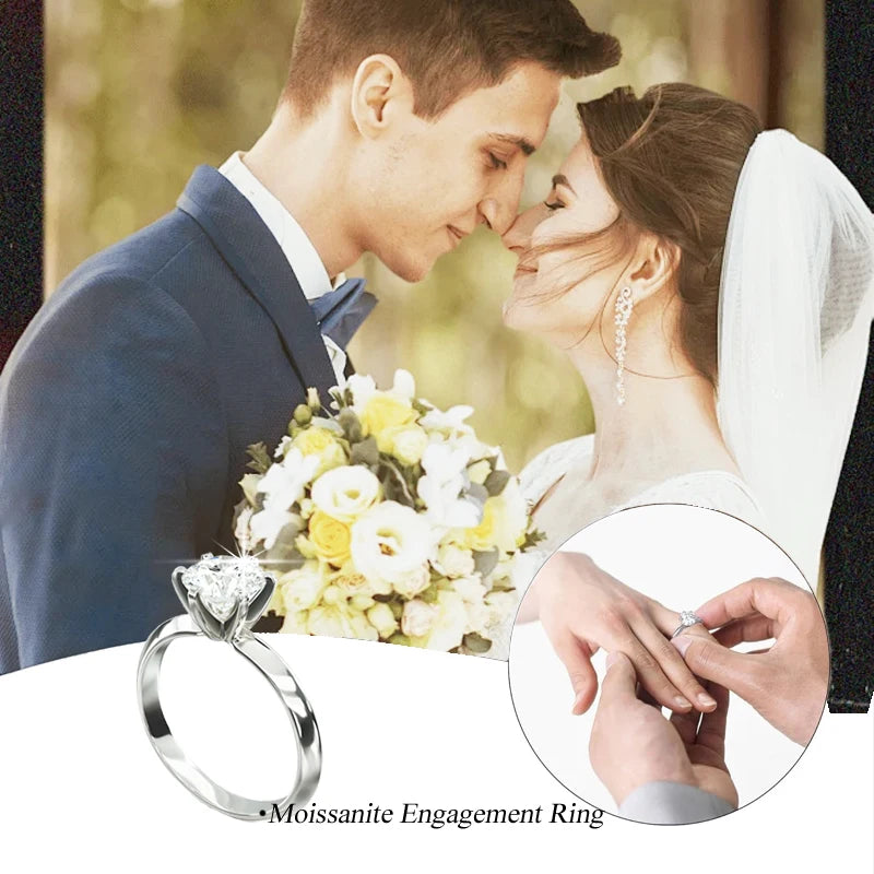 BAMOER Gold Plated Solitaire Six Prong Moissanite Engagement Ring, 925 Sterling Silver Moissanite Wedding Band for Women