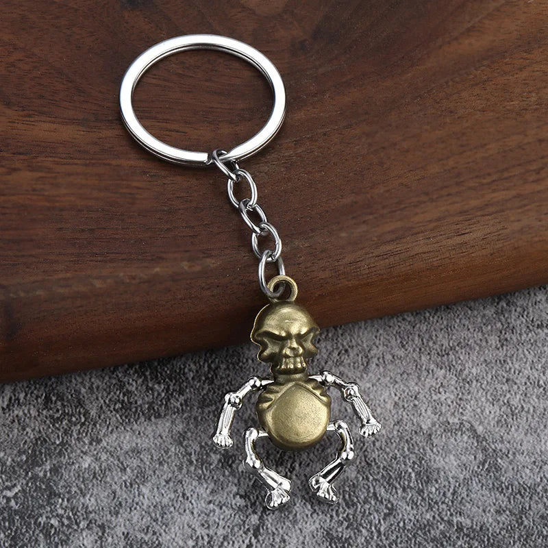Retro Movable Skull Keychain Unisex 4 Colors Skeleton Metal Holder Pendent Key Ring Halloween Bag Decoration Cool Riding Jewelry