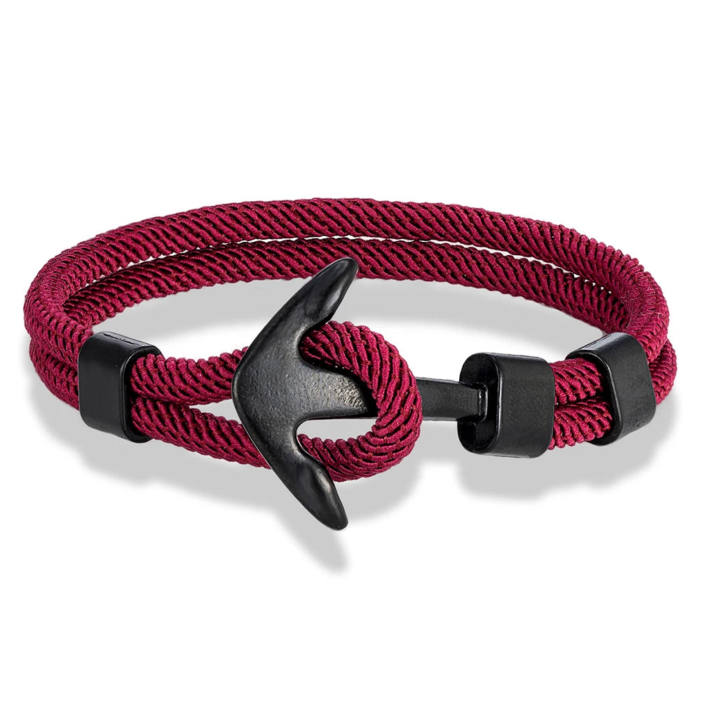 MKENDN Anker-Armbänder für Herren, doppelsträngiges nautisches Überlebensseil-Armband für Damen, schwarze Sportschnalle, wasserdichter Schmuck