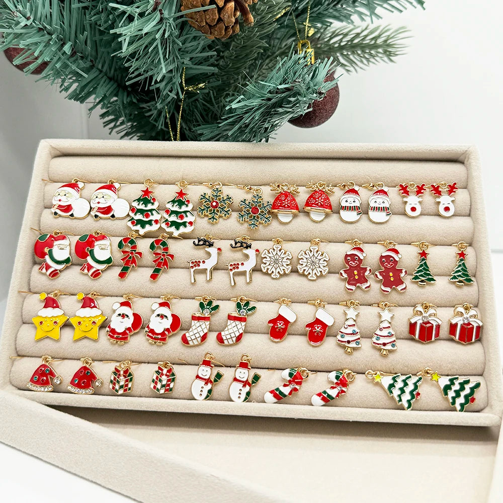 50PCS/10PCS Christmas Theme Earrings Vintage Metal Santa Earrings for Designing Women Fashion Christmas Gifts