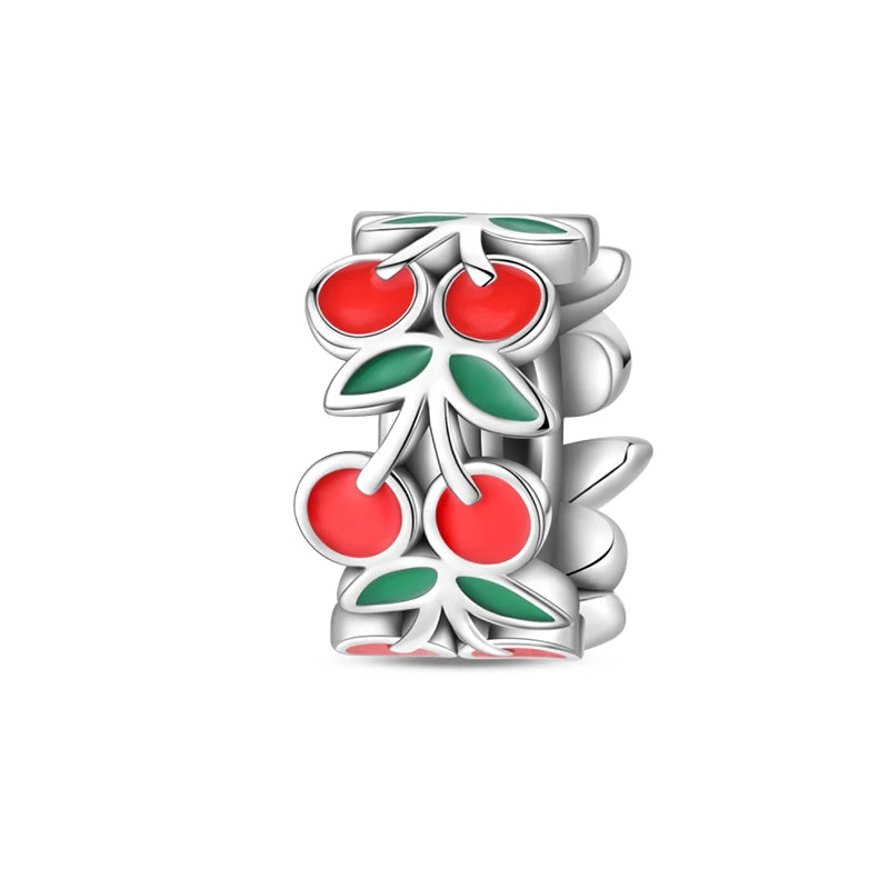 Charms 925 Silver Butterfly Flowers Colorful Zircon Silicone Spacer Beads Fit Pandach 925 Original Bracelets Fine DIY Jewelry