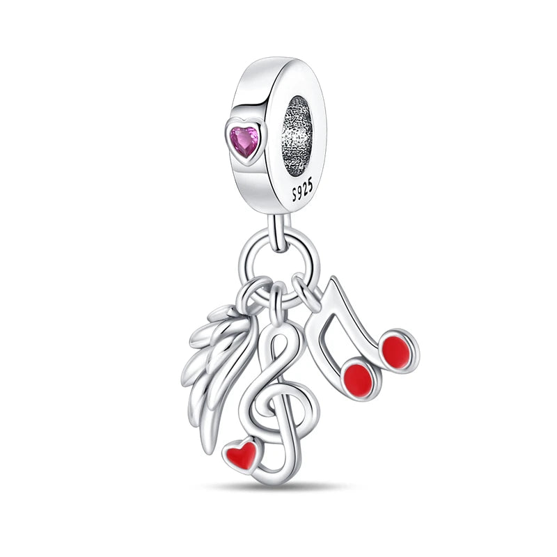 Romantic Music Charms Beads 925 Sterling Silver Piano Violin Red Guitar Punk Saxophone Pendants Fit Qikaola Bracelet DIY Jewelry
