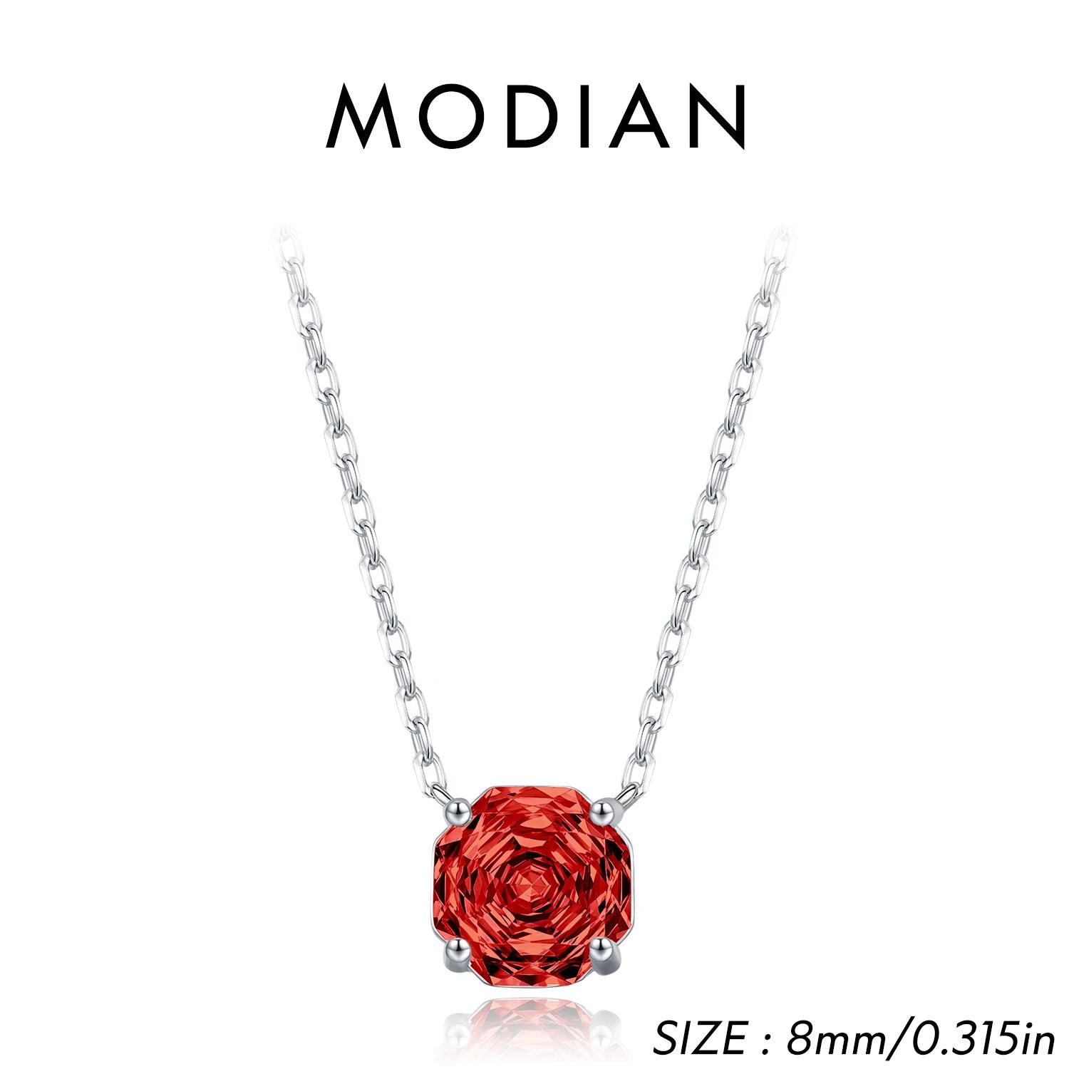 MODIAN 925 Sterling Silver Fashion Pomegranate Red Rose Cut CZ Octagon Pendant Necklace For Women Hypoallergenic Jewelry