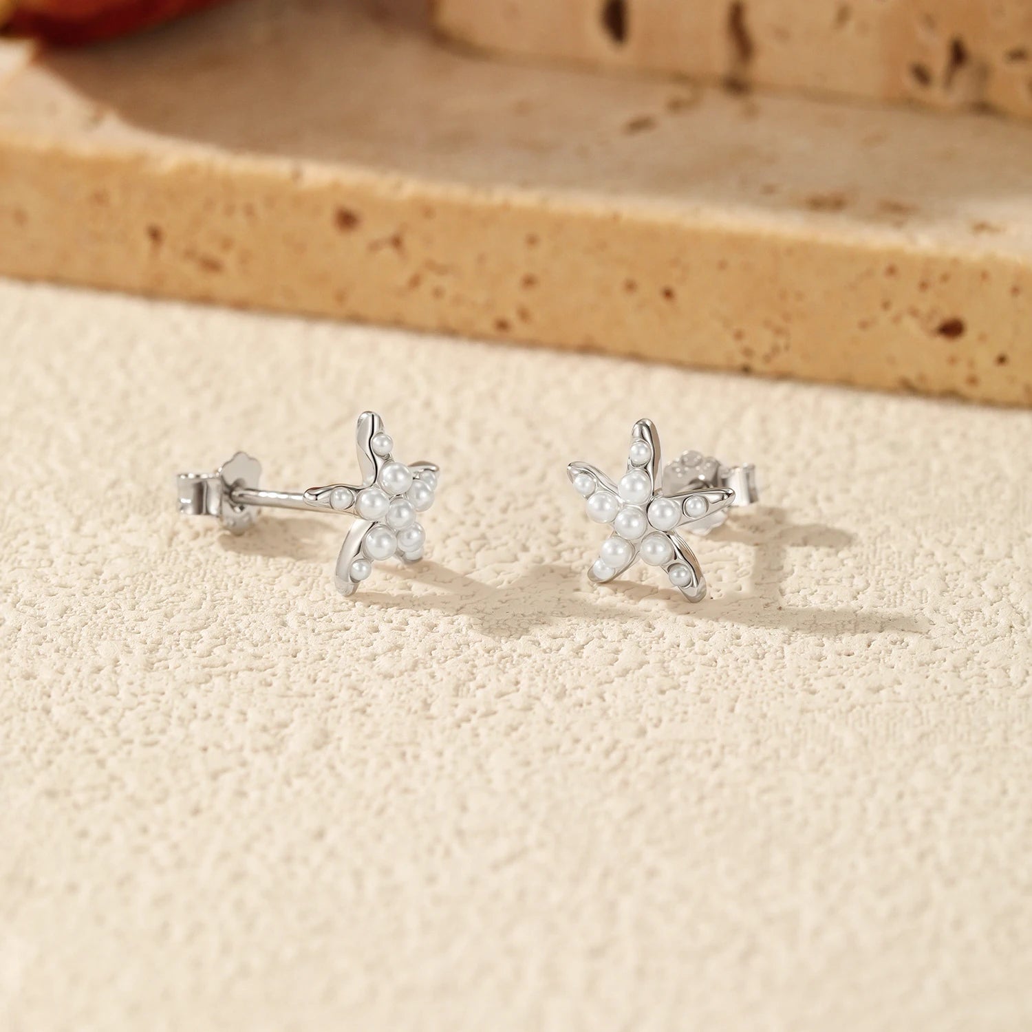 MODIAN 925 Sterling Silver Elegant Crystal Pearl Ear Studs Delicate Starfish Stud Earrings For Women Fine Jewelry Gifts