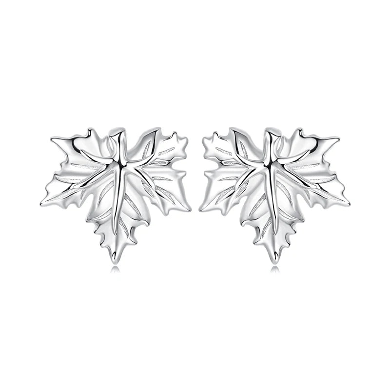 WOSTU 925 Sterling Silver Maple Leaves Stud Earrings For Women , s925 Silver Flower Leaf Studs Thanksgiving Holiday Jewelry Gift