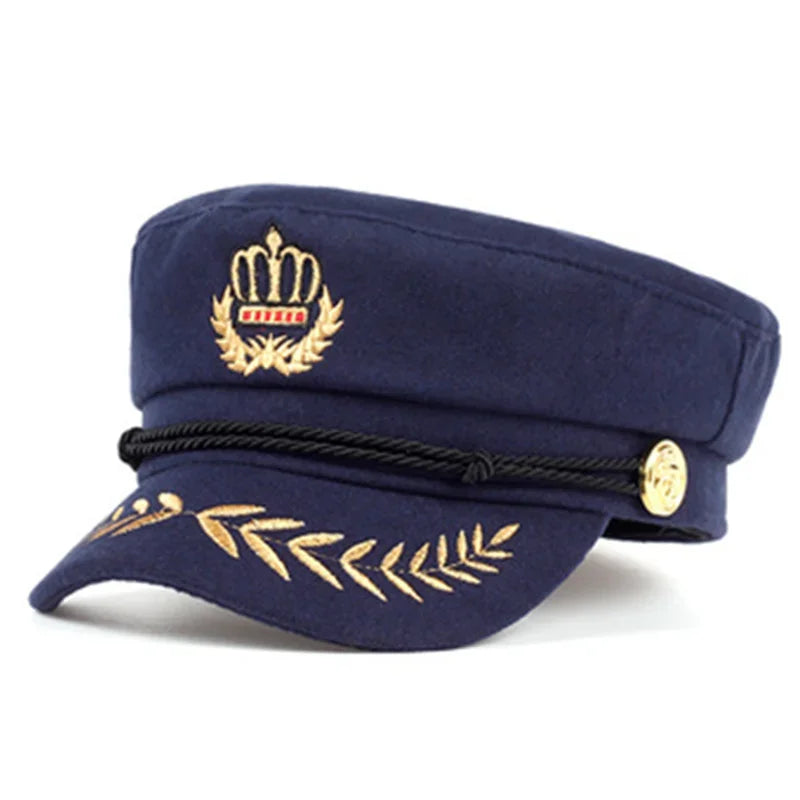 Unisex Crown Wheat Ear Navy Hat Spring Autumn Sailor Hats Men Flat Top Captain Military Caps Women Large Black Beret Caps