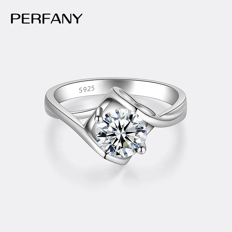 PERFANY 0.5/1CT Moissanite Engagement Ring for Women S925 Pure Silver Angel Kiss Laboratory Certified Diamond Wedding Jewelry - Madeinsea©