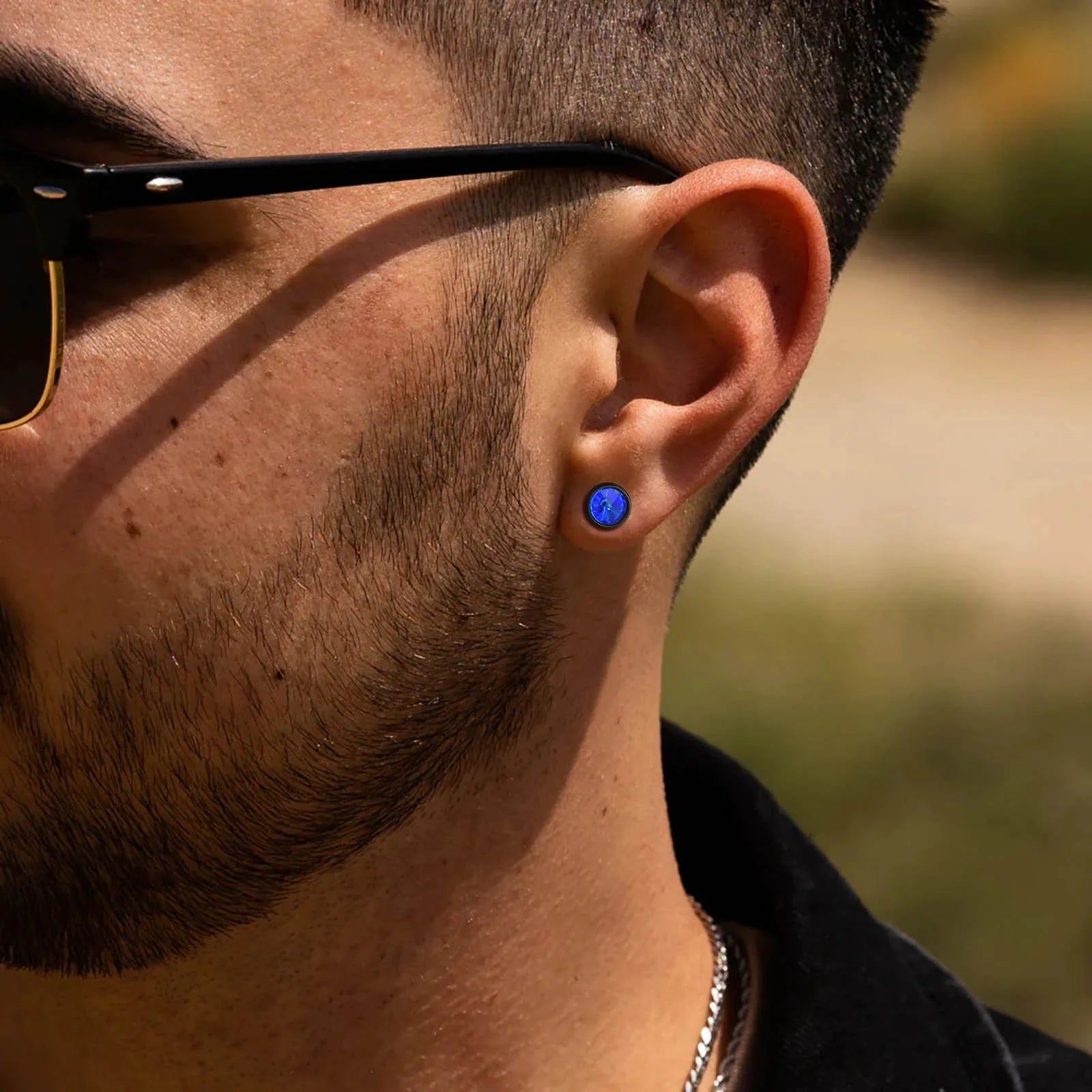 Vnox Multi-faced Cut Zircon Stone Earrings for Men Boys, Screw Back Stud Barbell Shaped Earrings,Black Stainless Steel Jewelry