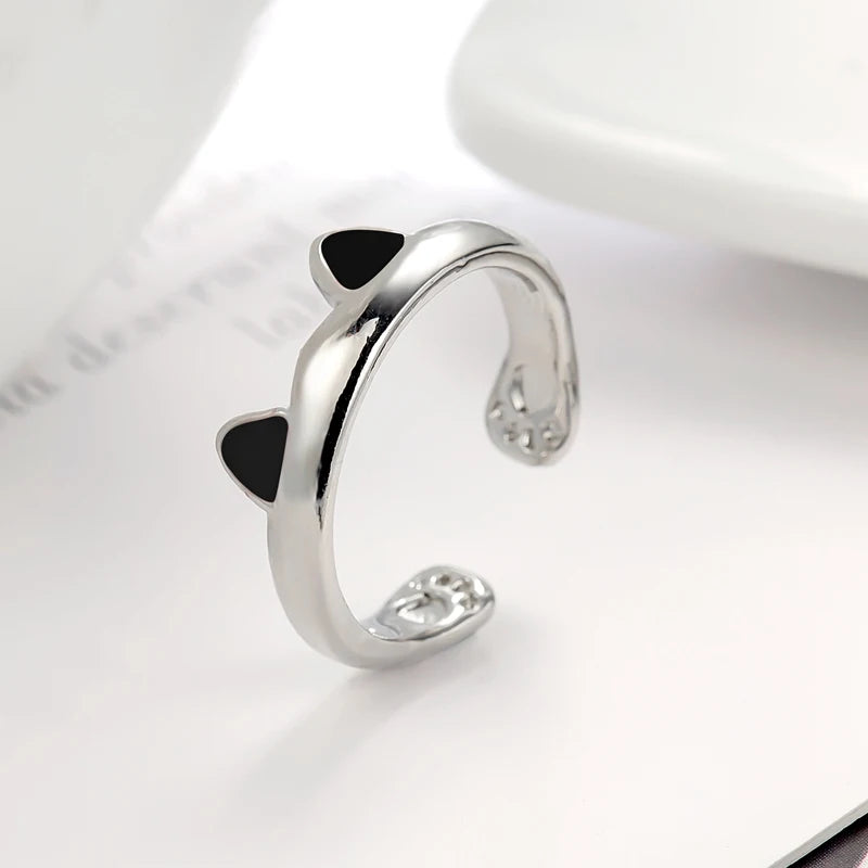 Pink Cute Cat Ear Ring For Women Cats Paw Embrace Tightly Opening Finger Rings Girl Ladies Party Birthday Jewelry Accessories