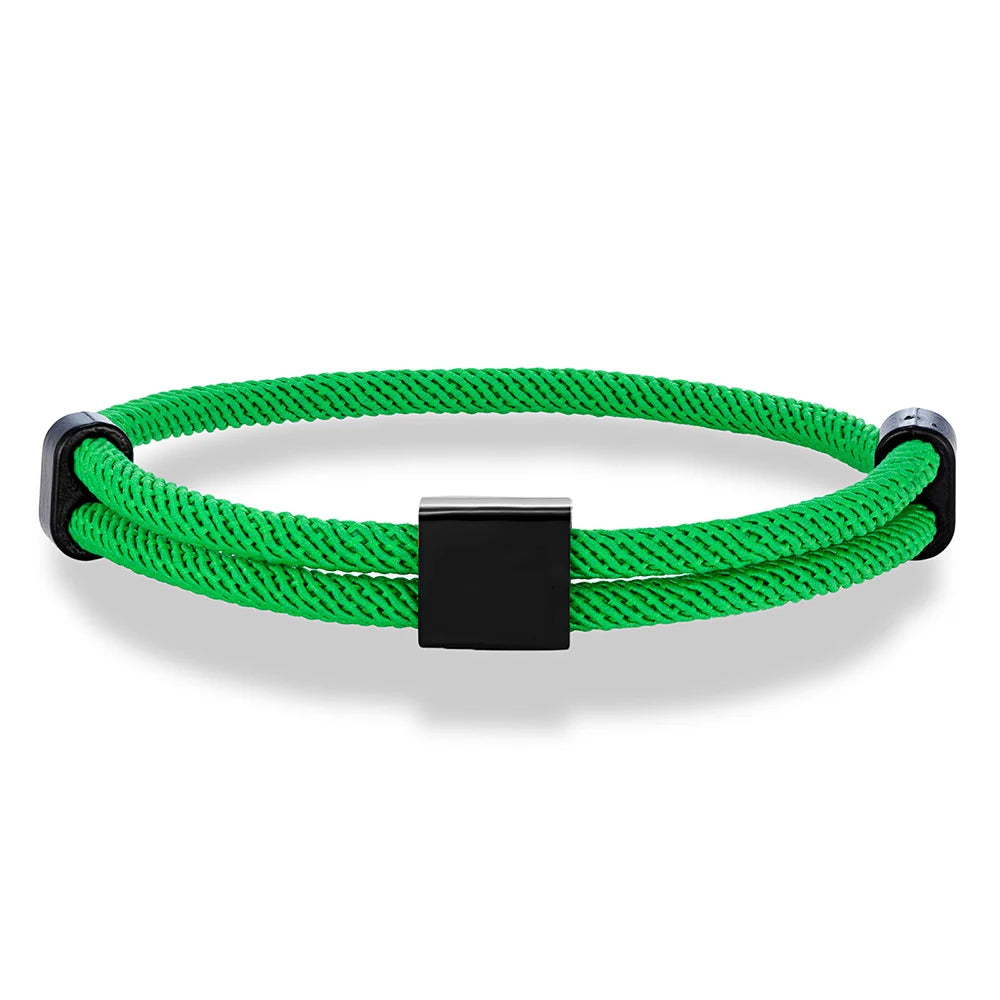 MKENDN SOS Custom logo Name Engrave Text Adjustable Rope Bracelet Customize Stainless Steel Square ID Bracelets For Women Men