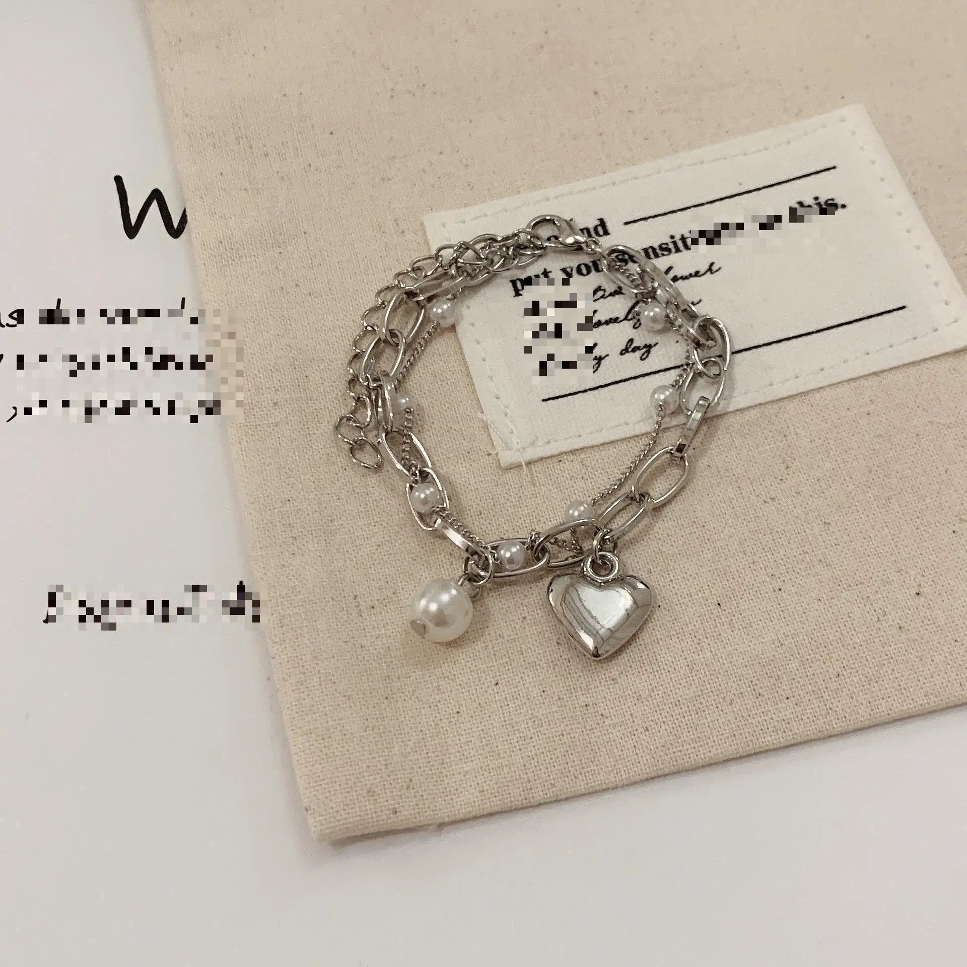 Fashion Chain Love Pearl Double Bracelet Temperament Peach Heart Pendant Bracelet Female College Student Jewelry Pulsera